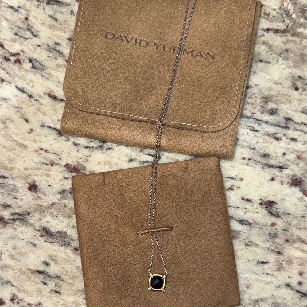 David Yurman Silver Necklace with Black Stone